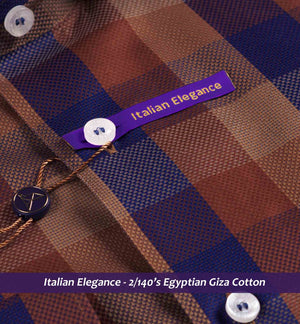 Nevada- Navy & Brown Check- 2/140 Egyptian Giza Cotton