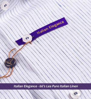 Navy Blue & White Magical Pin Stripe- 66's Lea Pure Linen
