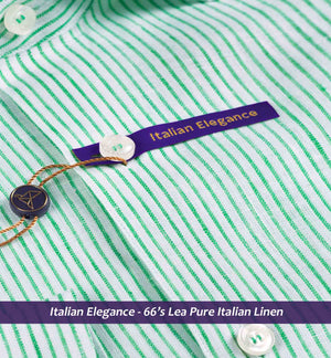 Emerald Green & White Magical Stripe- 66's Lea Pure Linen