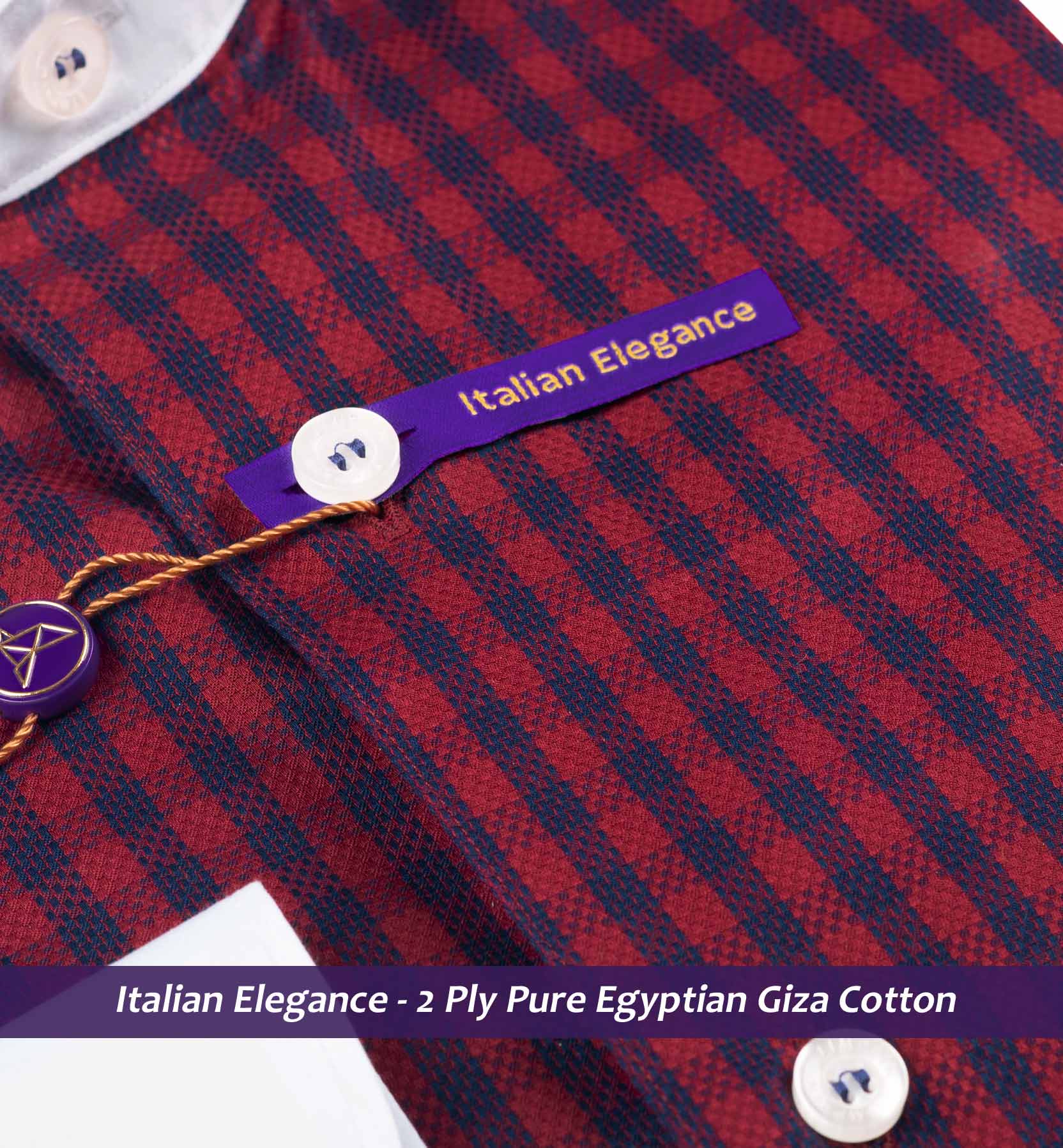 Cremona- Burgundy & Navy Check- White Collar