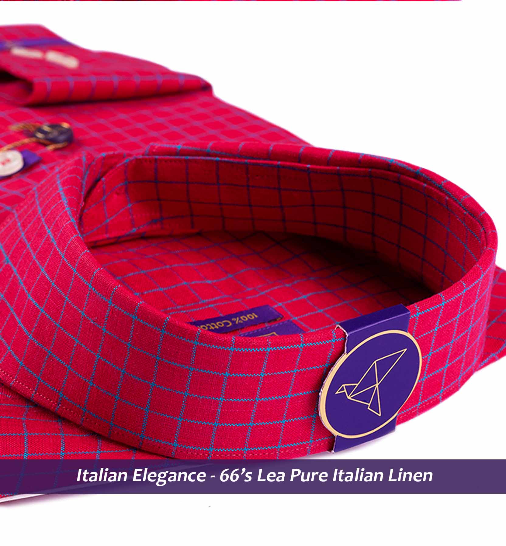 MELBOURNE- CORAL RED CHECK- PURE LINEN