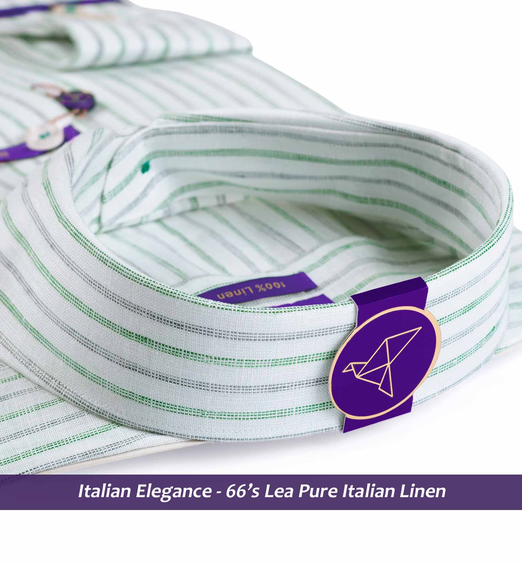 Agrinio- Emerald Green and Steel Grey Stripe- 66's Lea Pure Luxury Linen