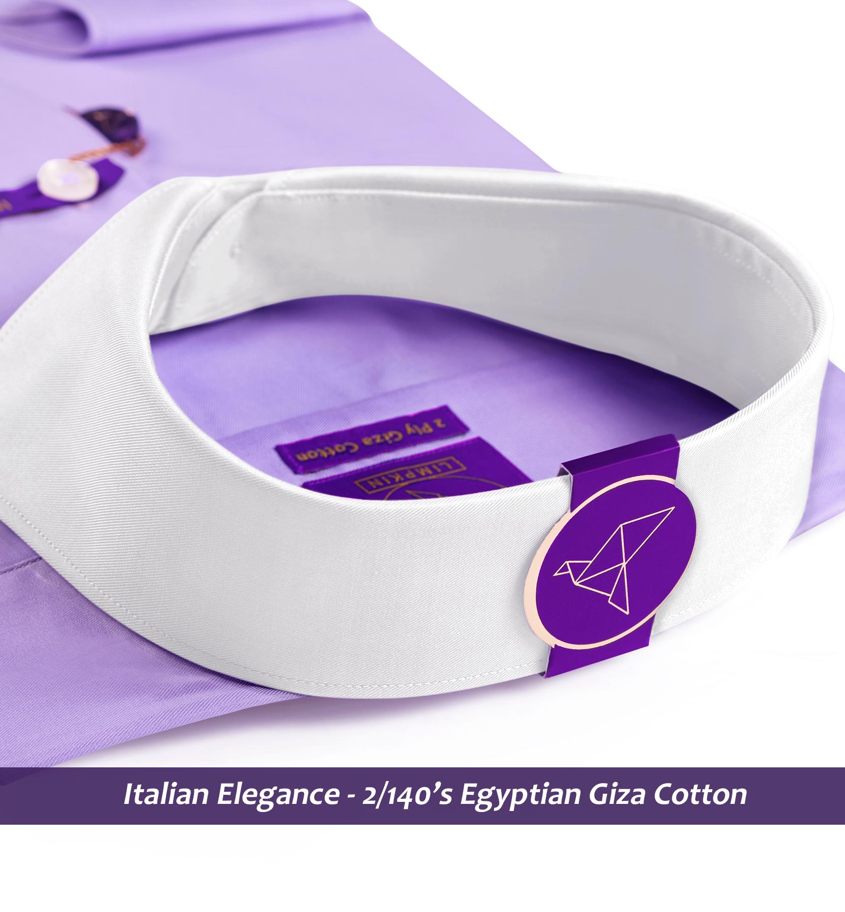 Warsaw- Amethyst Solid- White Collar- 2/140 Egyptian Giza Cotton