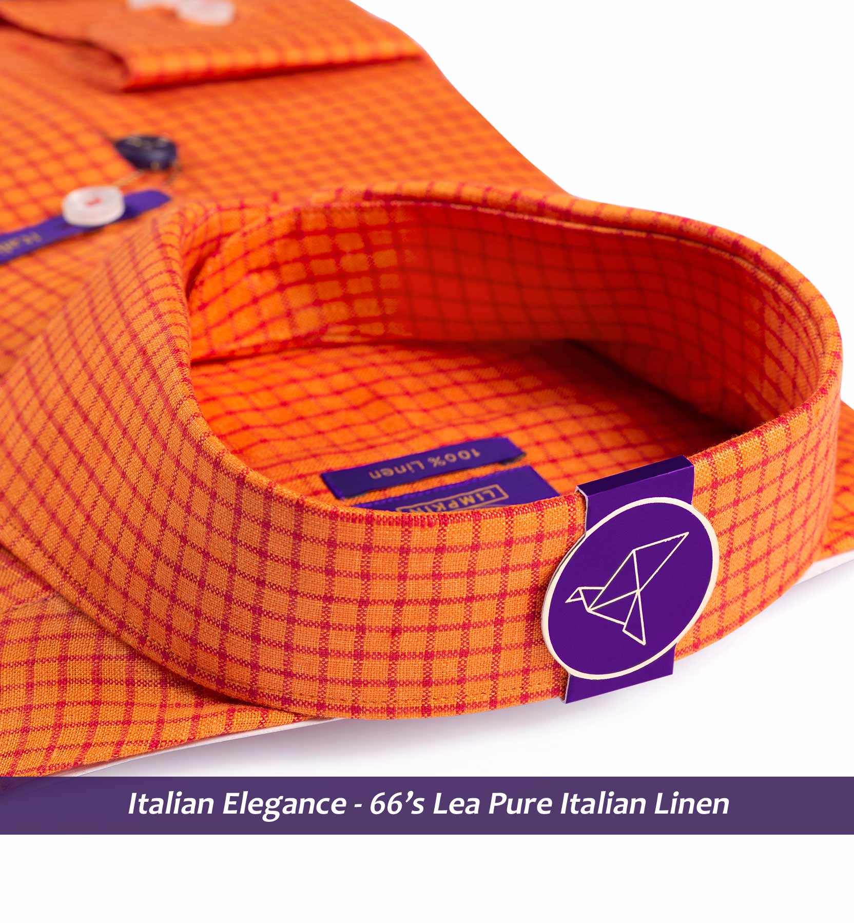 Burgos- Marmalade Orange & Coral Red Check- 66's Lea Pure Luxury Linen