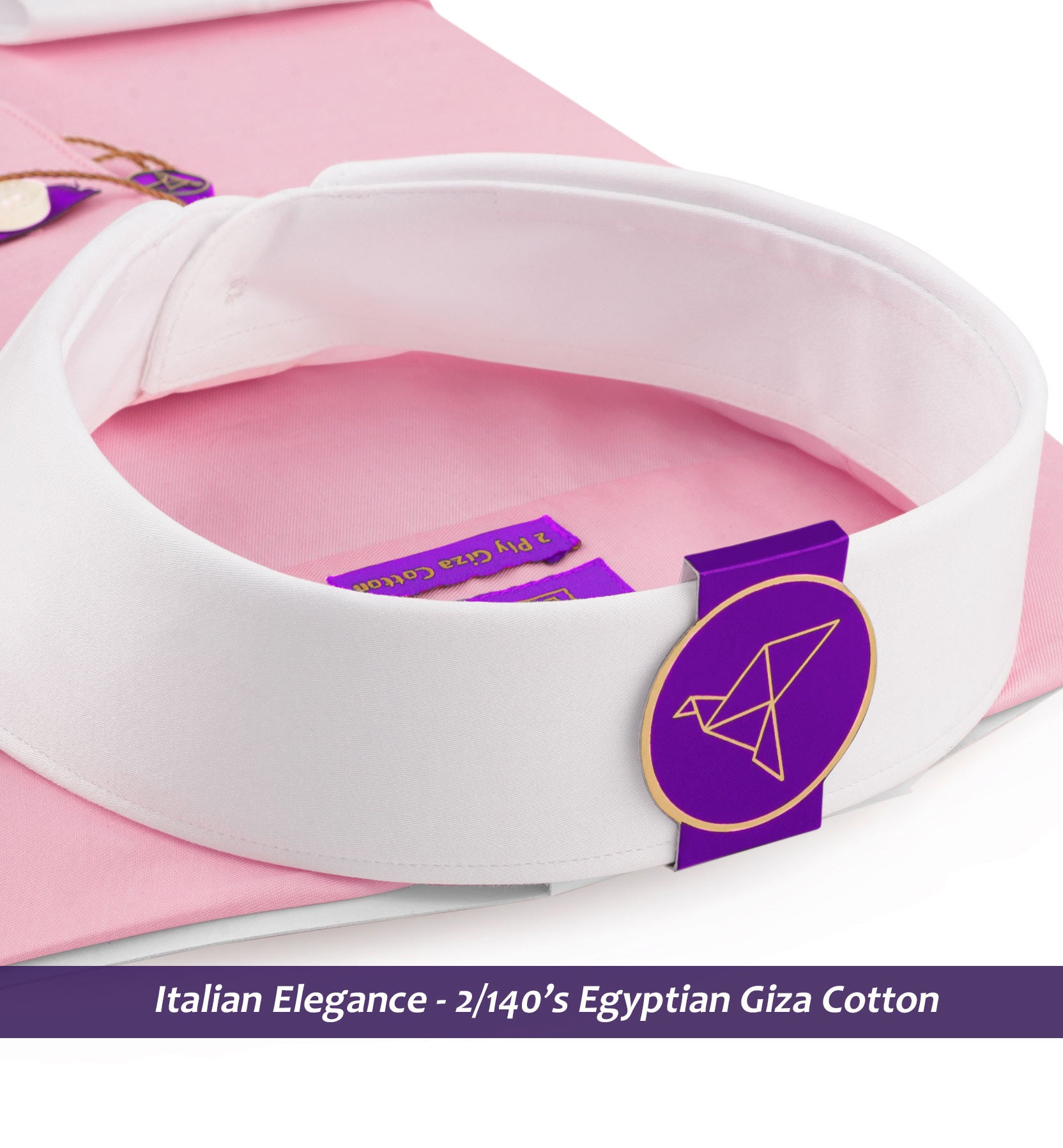 Mayfair- Flamingo Pink Solid- White Collar- 2/140 Egyptian Giza Cotton