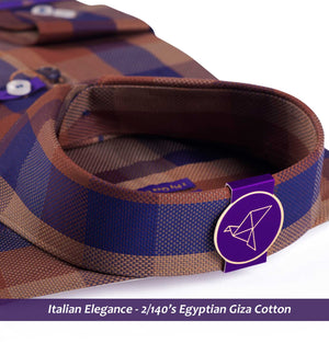 Nevada- Navy & Brown Check- 2/140 Egyptian Giza Cotton