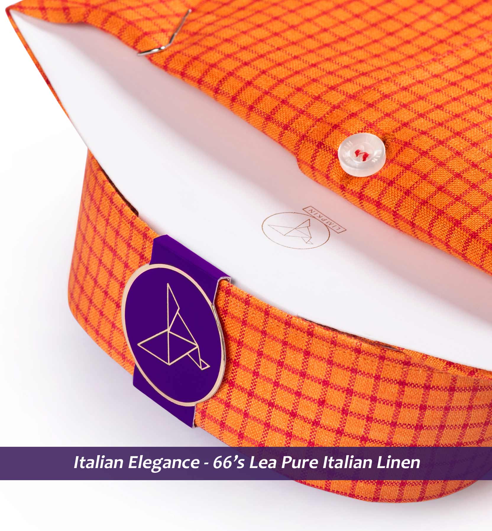 Burgos- Marmalade Orange & Coral Red Check- 66's Lea Pure Luxury Linen