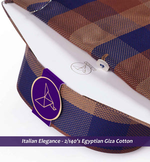 Nevada- Navy & Brown Check- 2/140 Egyptian Giza Cotton
