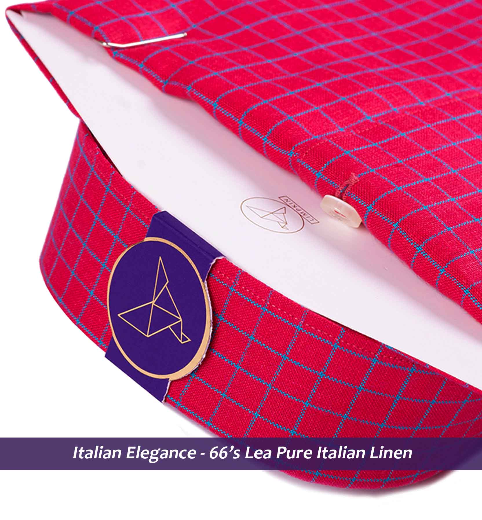 MELBOURNE- CORAL RED CHECK- PURE LINEN