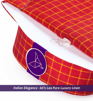 Antwerp- Scarlet Red & Lemon Yellow Check- 66's Lea Pure Luxury Linen