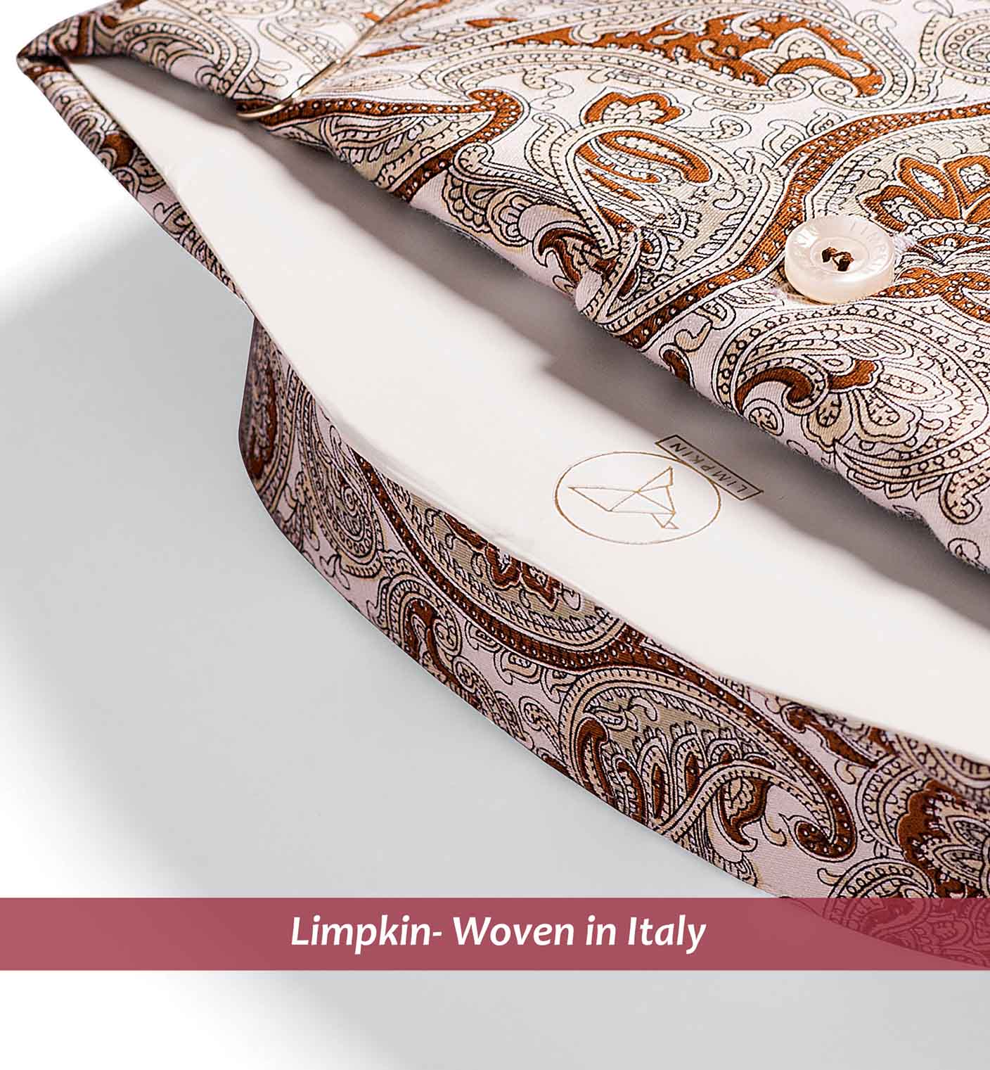 Men's shirt in beige & brown magical paisley print - Limpkin Shirts