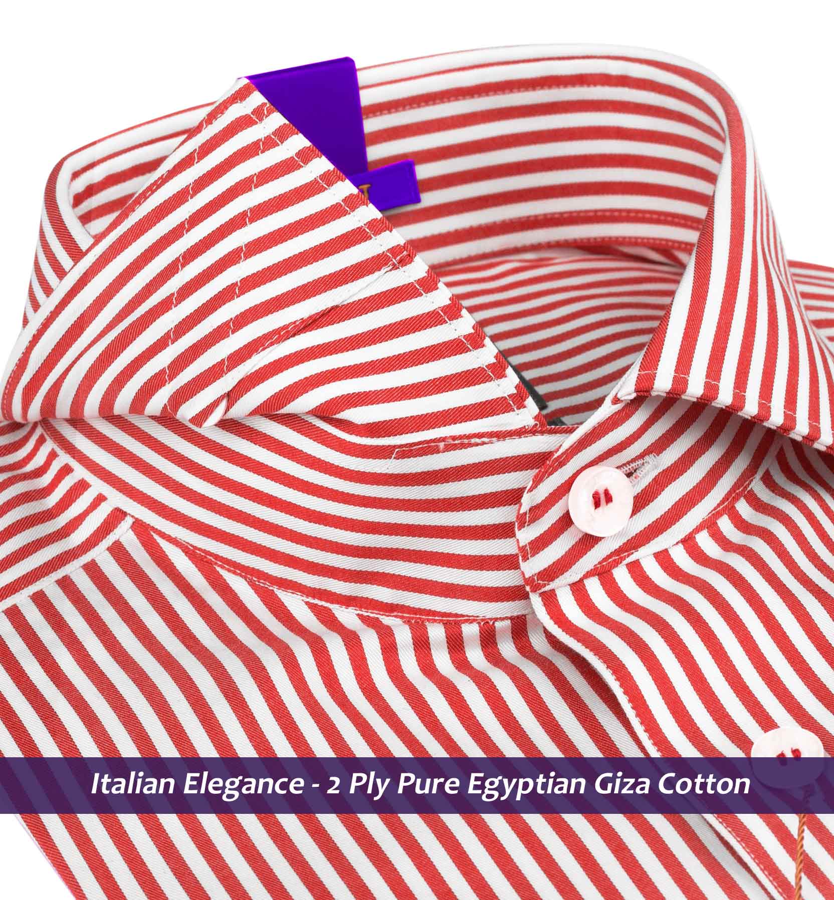 Red shirt with store white stripes