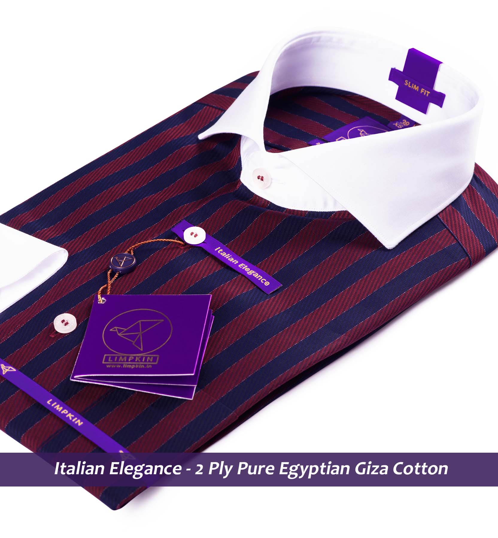 Morrison- Burgundy & Navy Stripe- White Collar