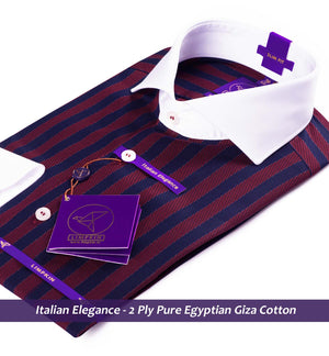 Morrison- Burgundy & Navy Stripe- White Collar