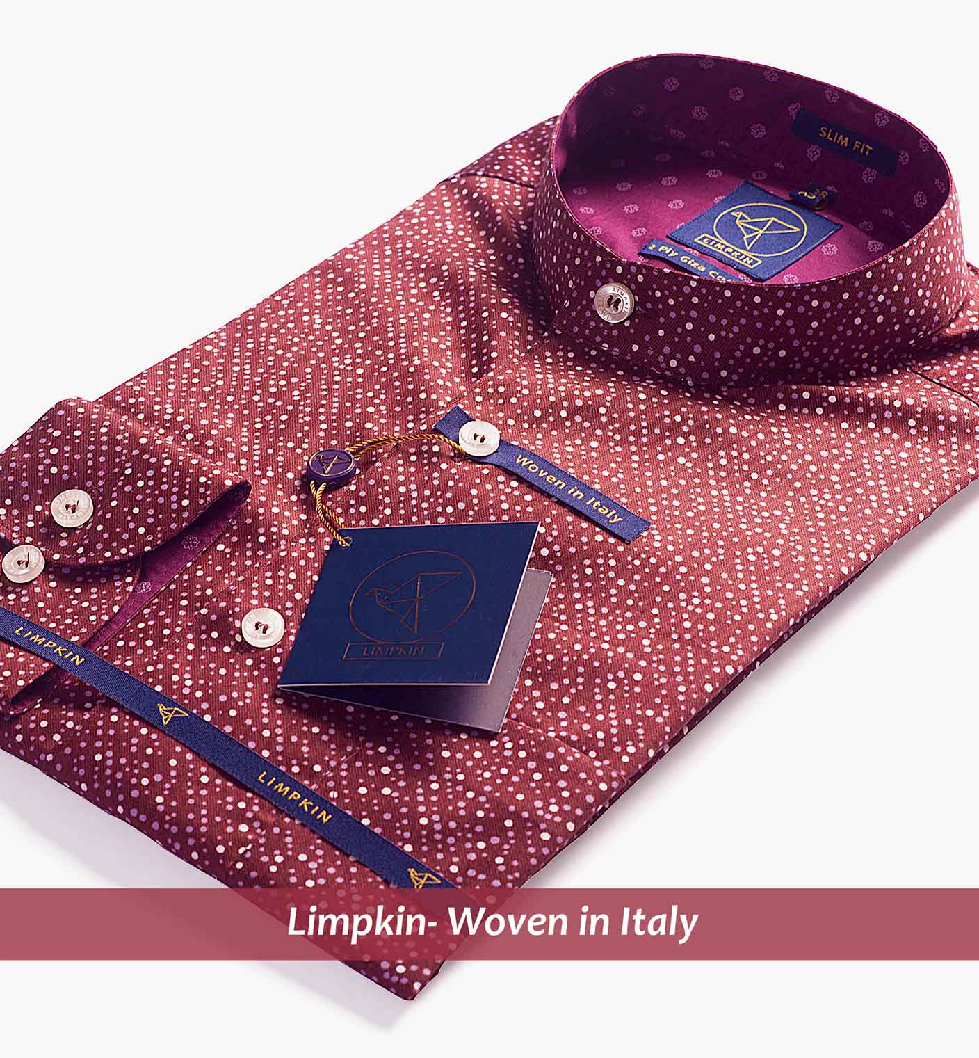Printed Shirts - Burgundy | Mandarin Collar | Mens Shirts - Limpkin