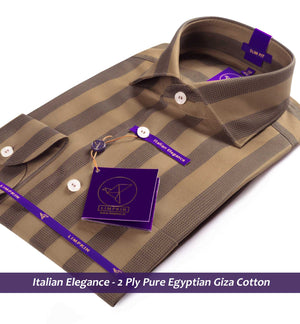Striped Shirt - Beige & Brown | Formal Shirts for Men - Limpkin