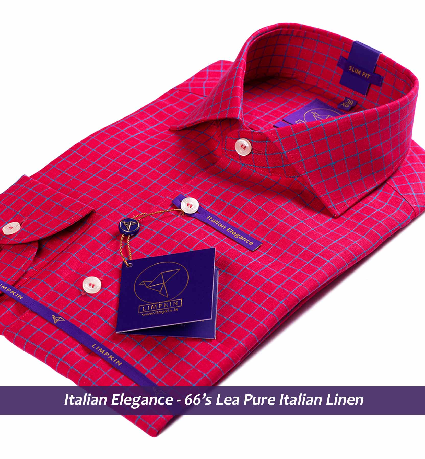 MELBOURNE- CORAL RED CHECK- PURE LINEN