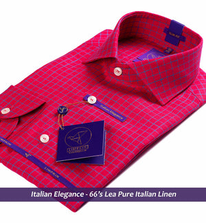 MELBOURNE- CORAL RED CHECK- PURE LINEN