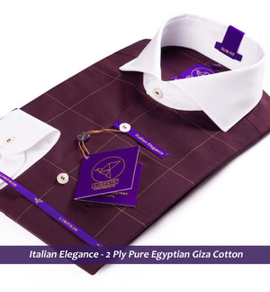 Check Shirt - Burgundy & White Collar | Formal Shirts for Men - Limpkin
