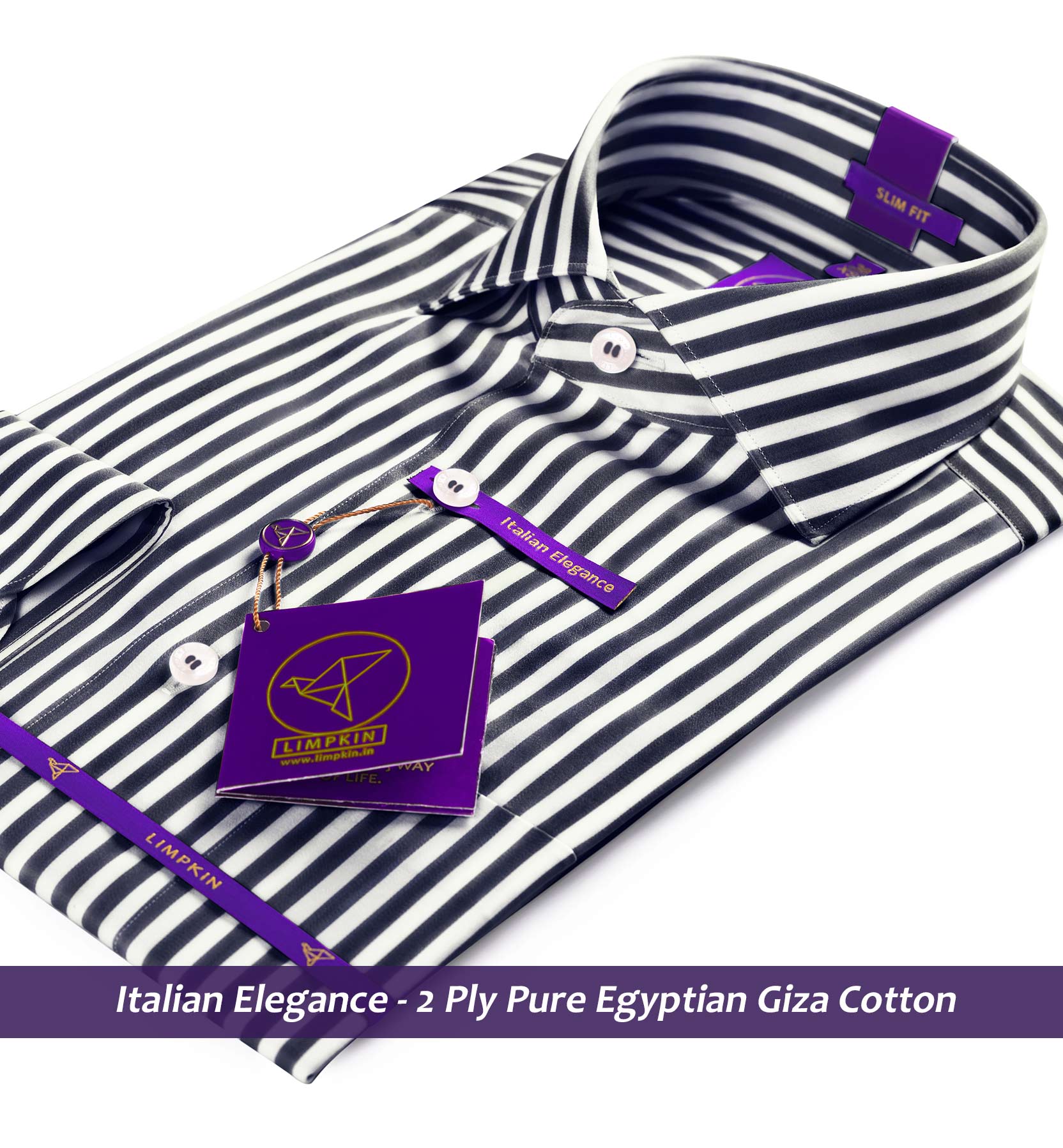 California- Ebony Black & White Magical Stripe- 2 Ply Pure Egyptian Giza Cotton