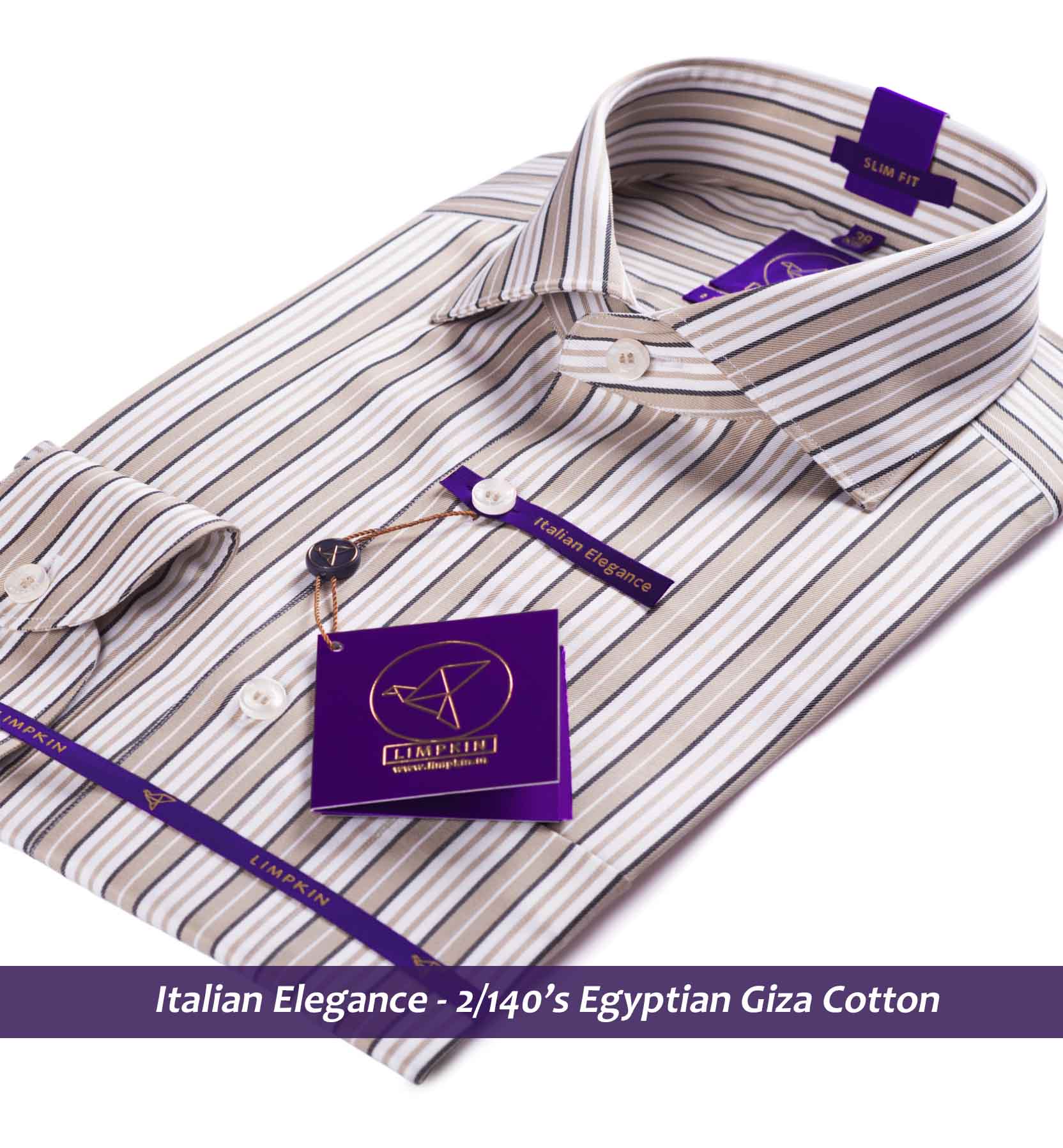 Striped shirt - White & Beige | Formal Shirts for Men - Limpkin