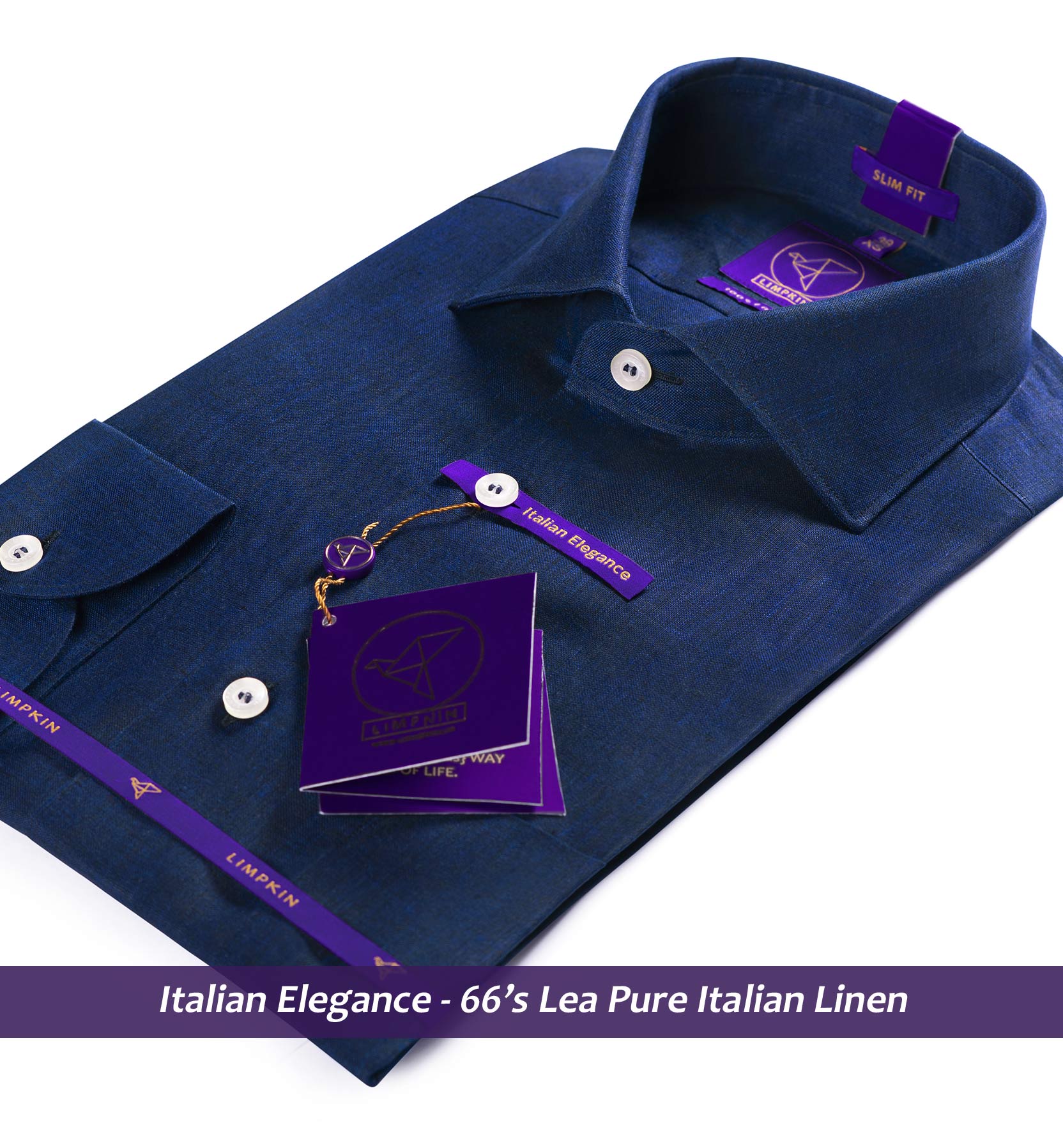 Edison- Navy Solid Linen- 66's Lea Pure Luxury Linen