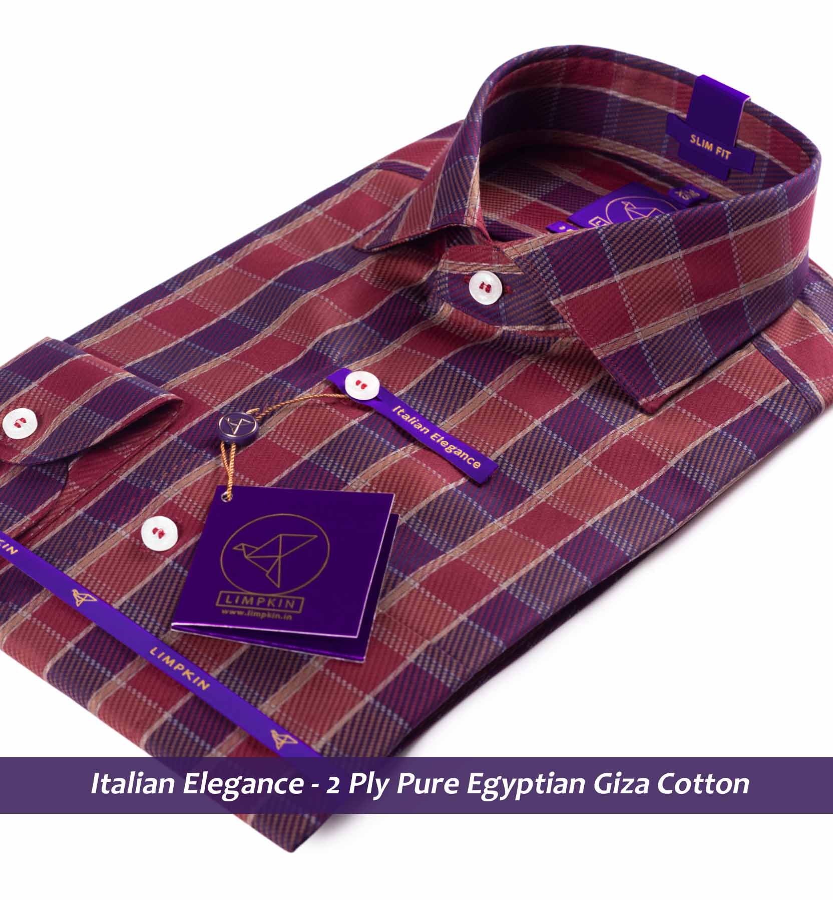 Check Shirt- Burgundy & Beige | Shirts for Men - Limpkin