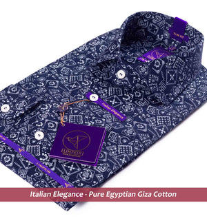 Printed Shirts - Navy Blue & White | Mens Shirts - Limpkin