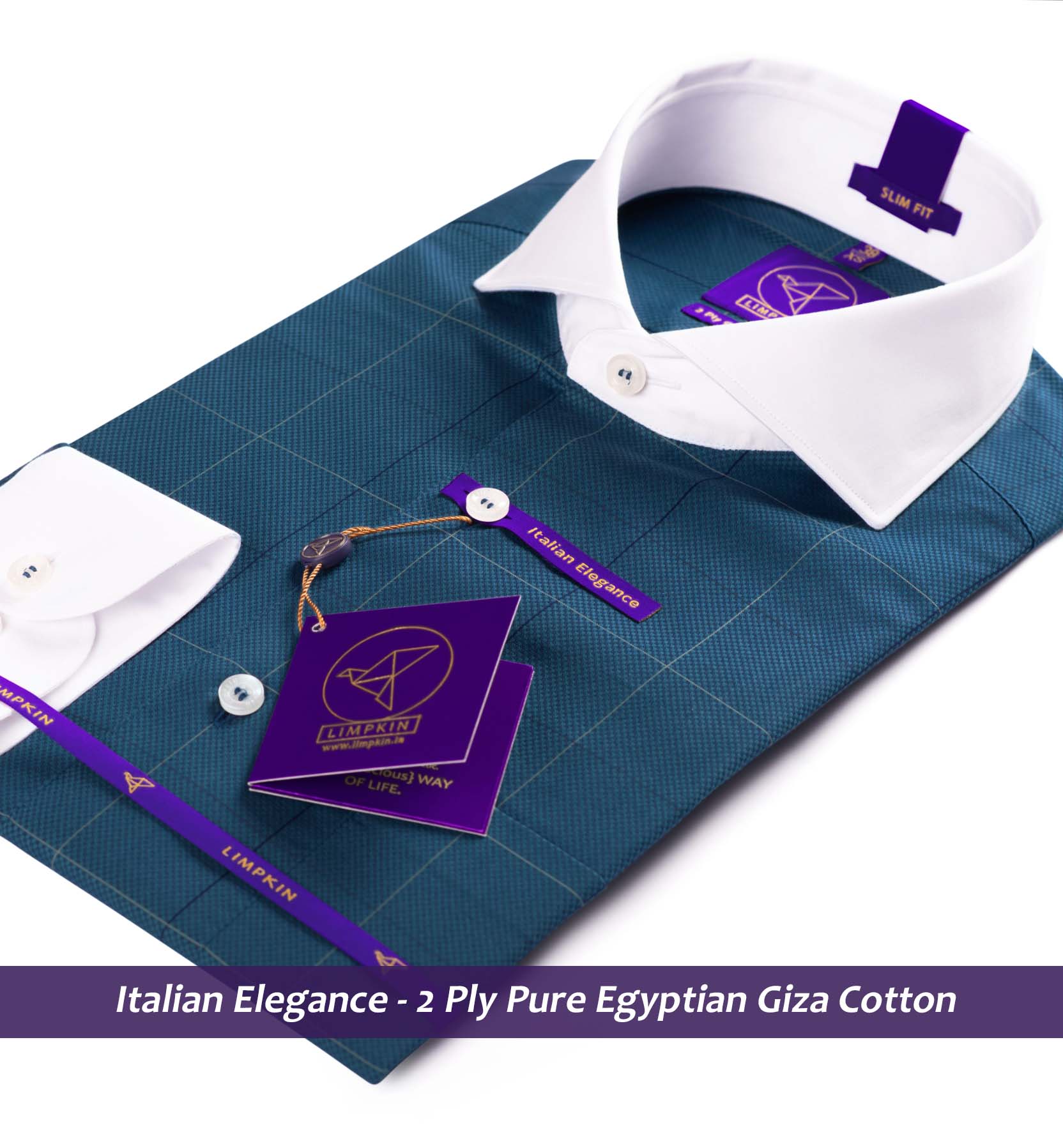 Check Shirt - Teal & Beige | White Collar | Shirts for Men - Limpkin