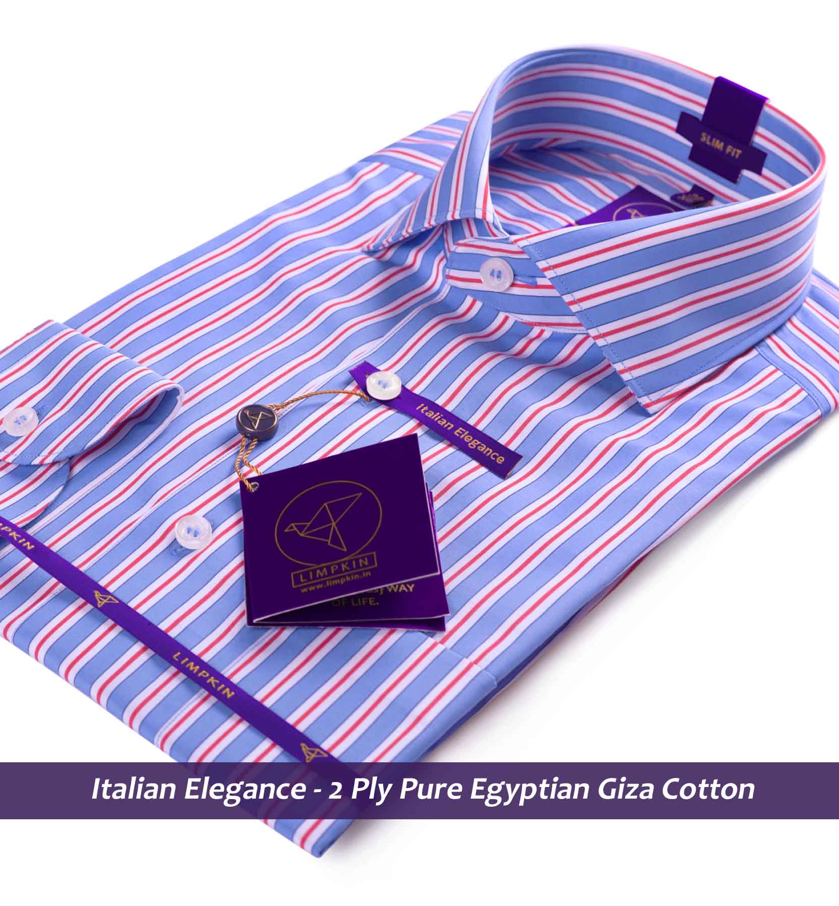 Striped Shirt - Blue & Red | Formal Shirts for Men - Limpkin