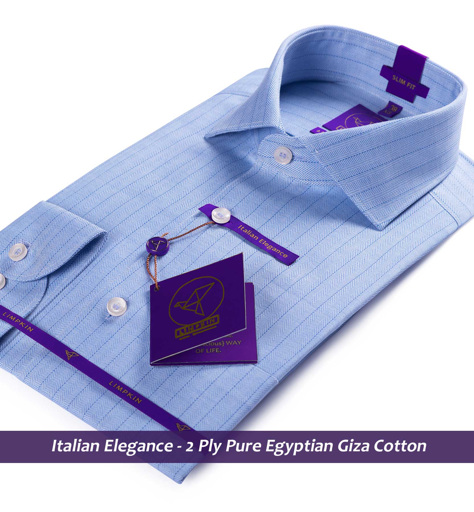 Petersburg- Sky Blue MÃƒÂ©lange Herringbone Stripe