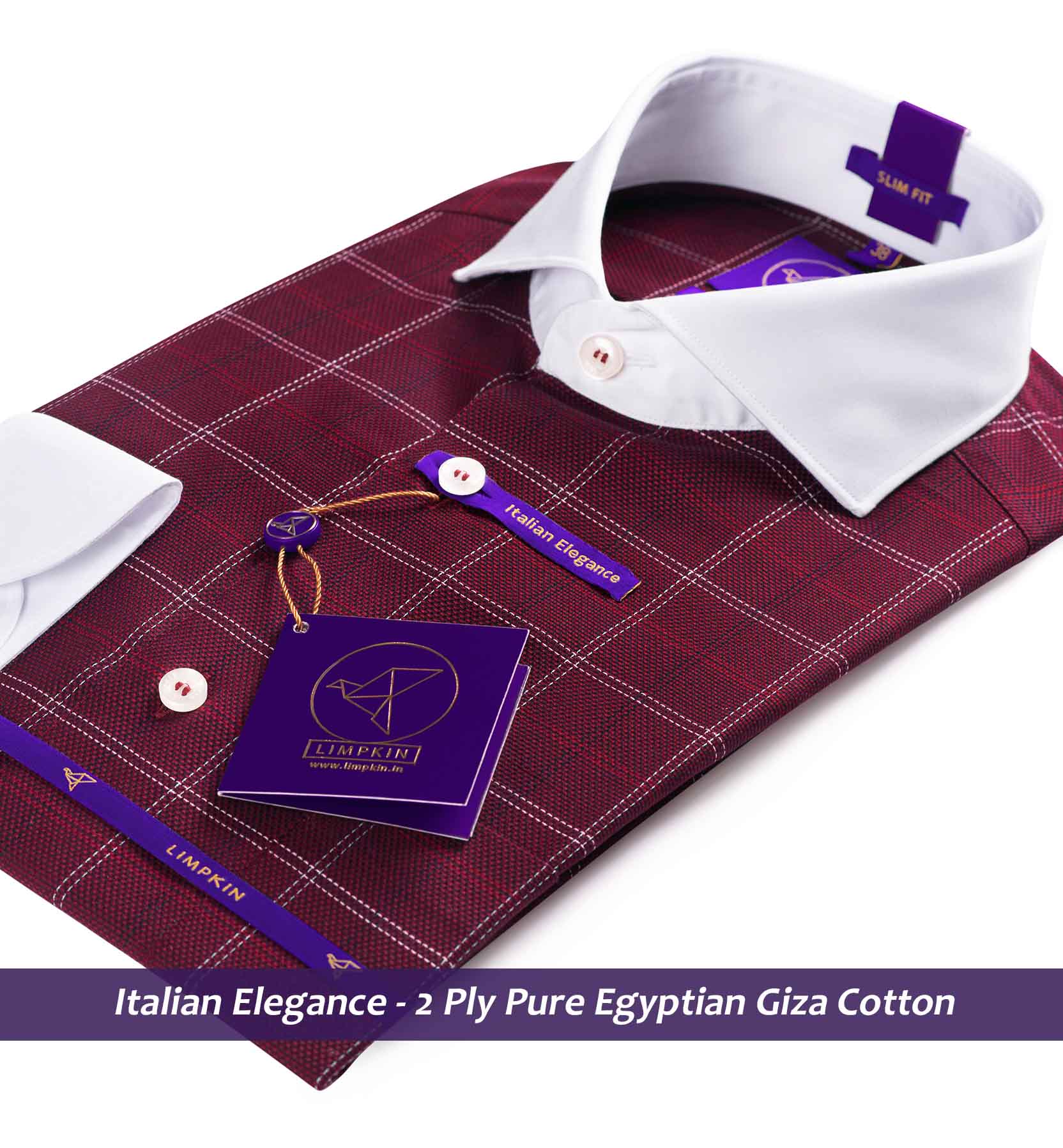 Naples- Burgundy & White Check- White Collar
