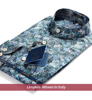 Printed Shirts - Teal & Mandarin Collar | Shirts for Men - Limpkin