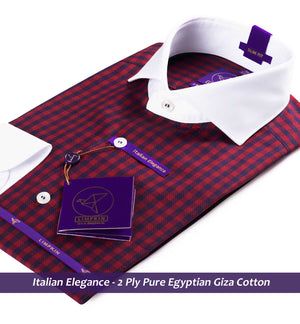 Cremona- Burgundy & Navy Check- White Collar