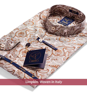 Printed Shirts - Brown | Mandarin Collar | Mens Shirts - Limpkin