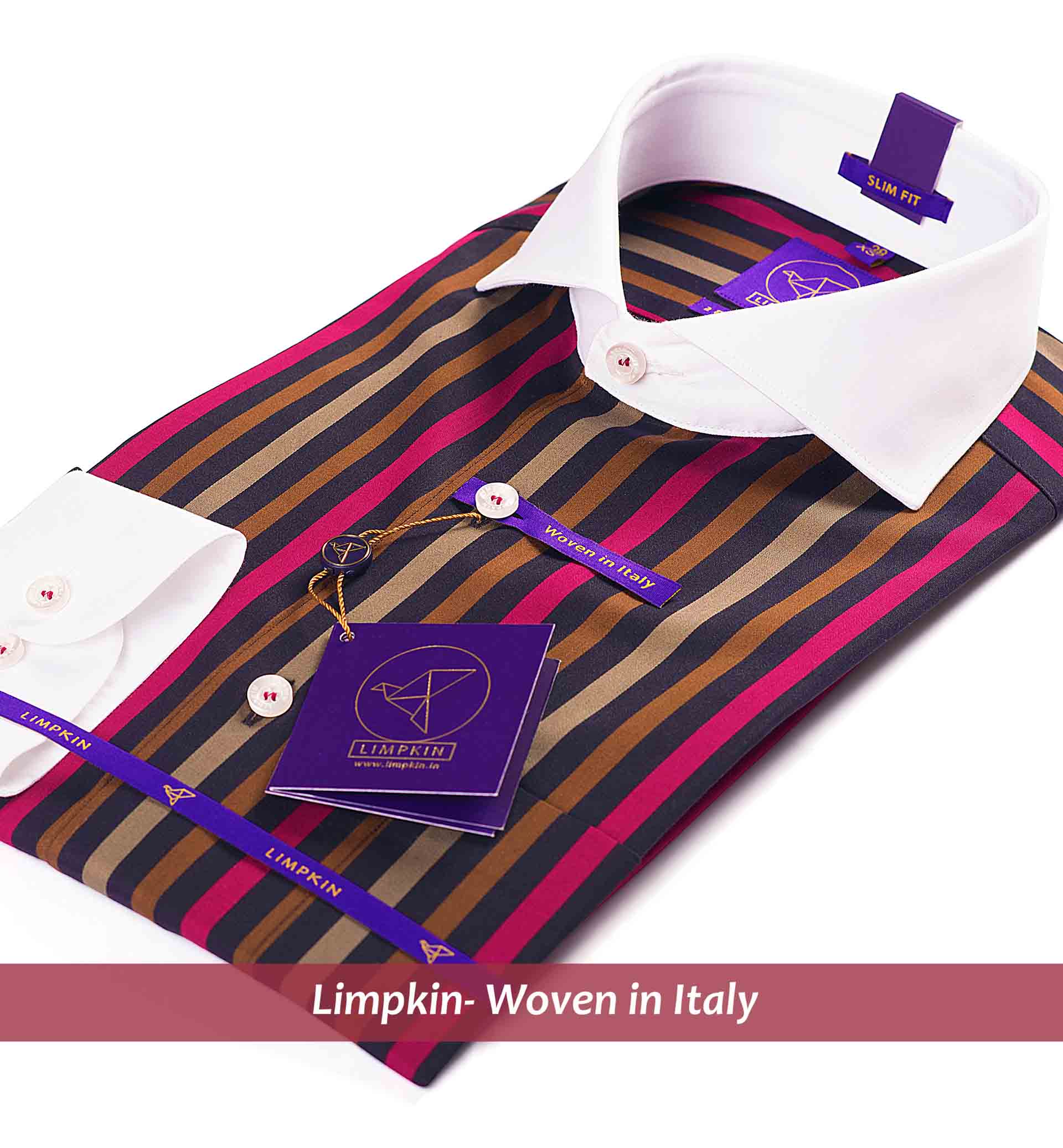 Montreal - Burgundy & Beige Stripe- White Collar