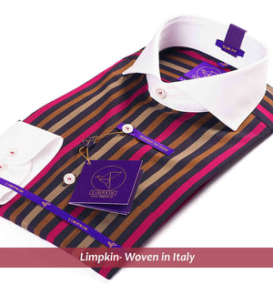 Montreal - Burgundy & Beige Stripe- White Collar