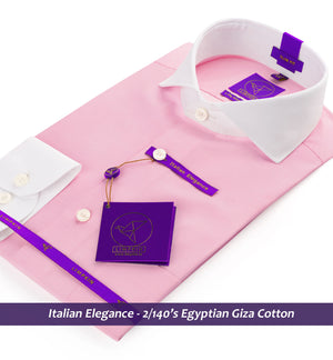 Mayfair- Flamingo Pink Solid- White Collar- 2/140 Egyptian Giza Cotton