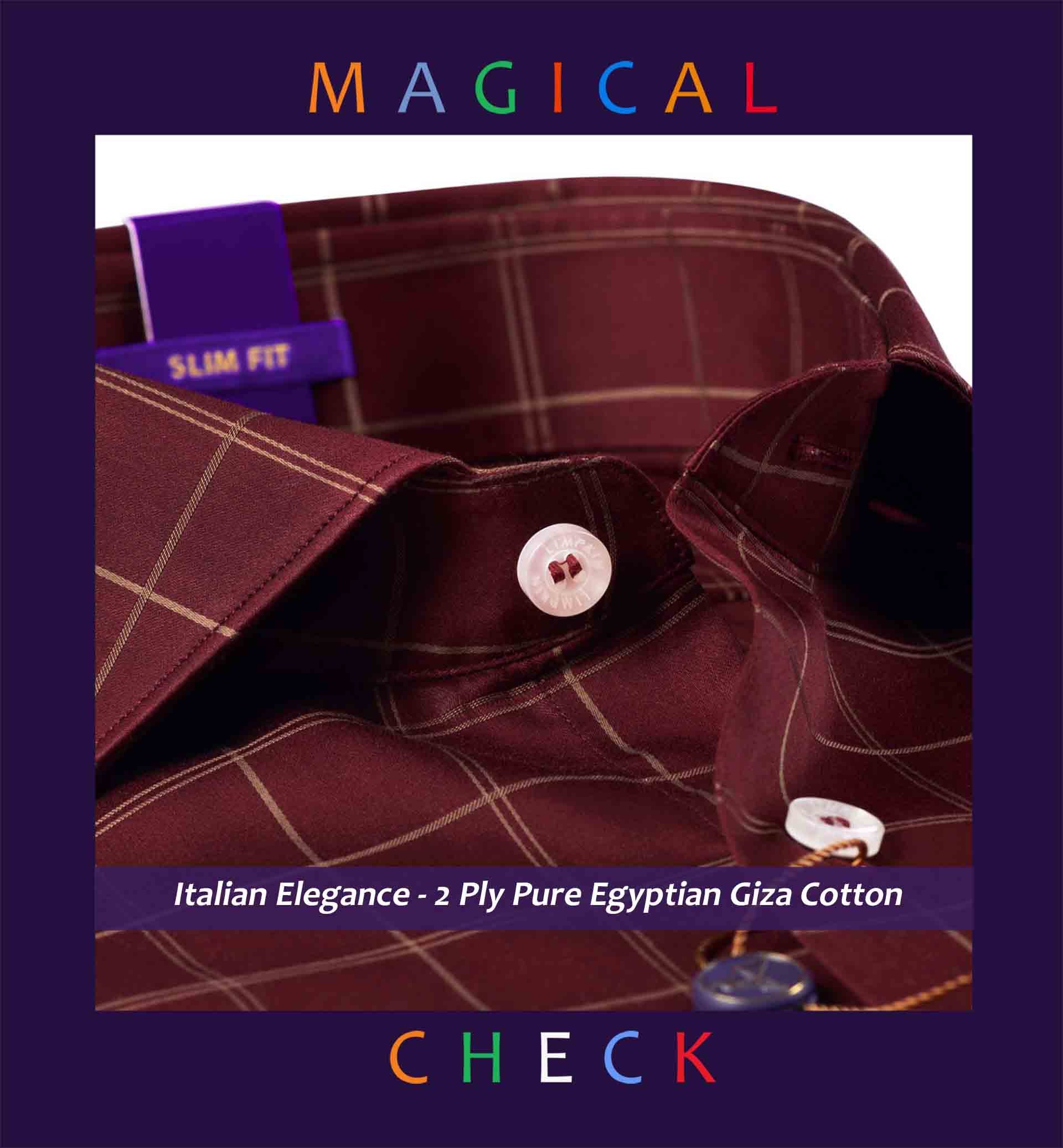 Brussels- Rosewood Burgundy & Beige Check- 2 Ply Pure Egyptian Giza Cotton