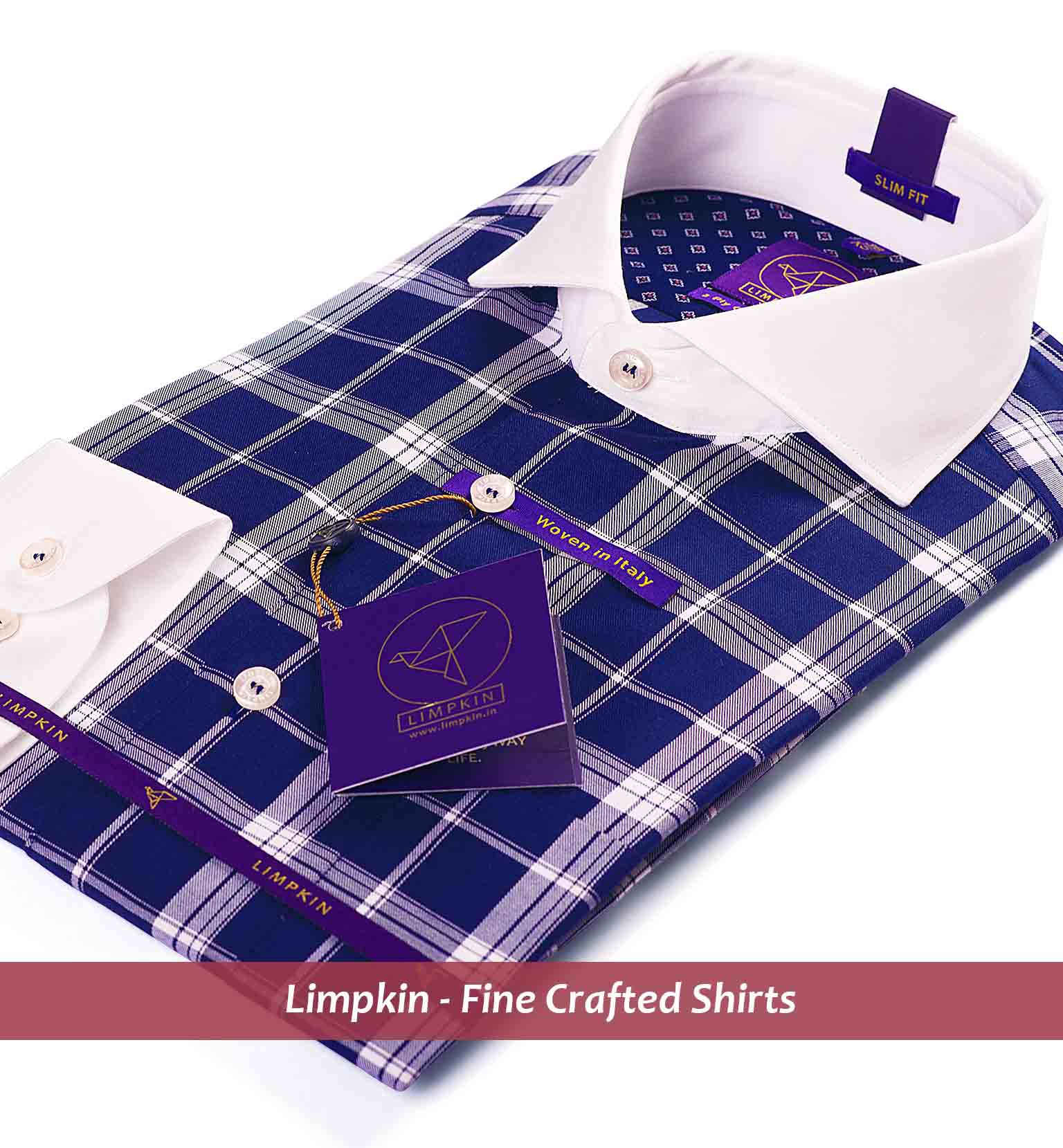 Stockholm- Navy & White Check- White Collar