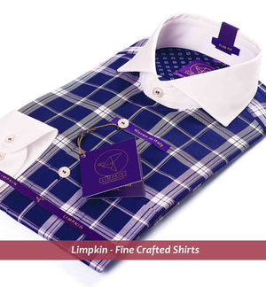 Stockholm- Navy & White Check- White Collar