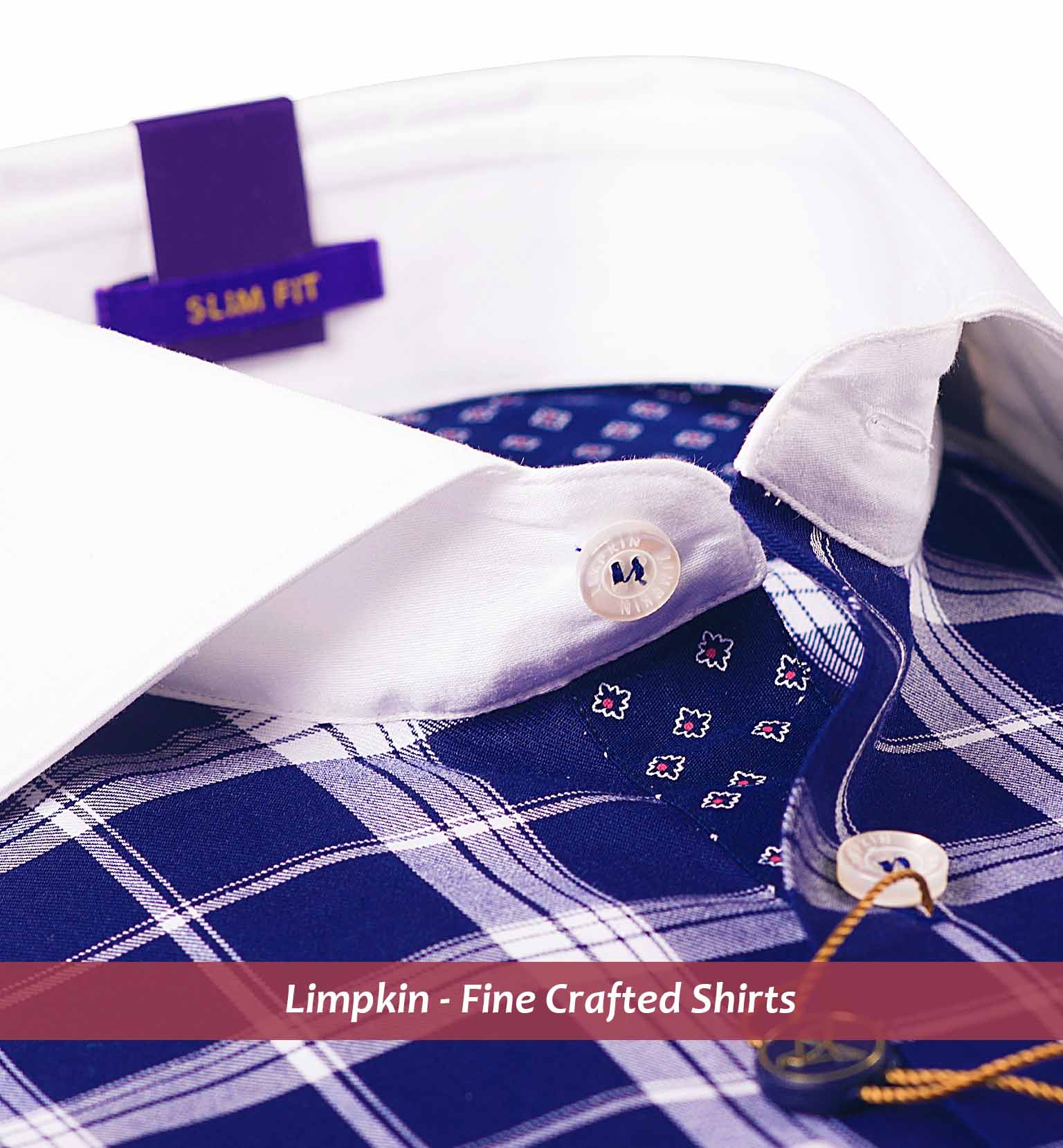 Stockholm- Navy & White Check- White Collar