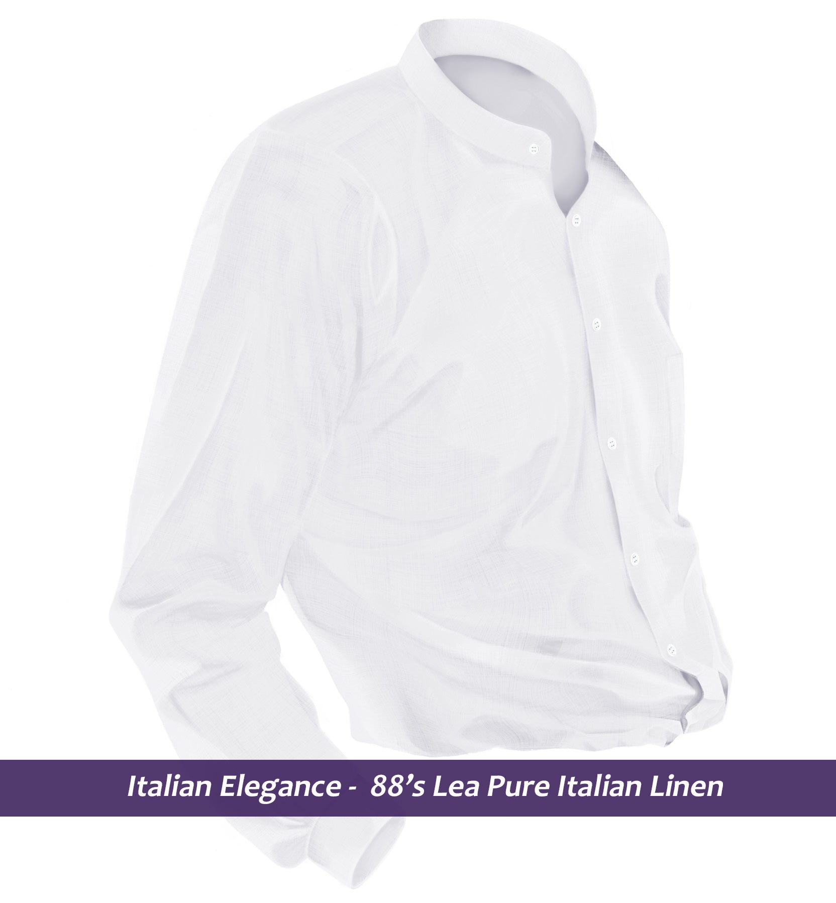 Delphi- Pristine Pure White Linen- Mandarin Collar- 88's Lea Pure Italian Linen