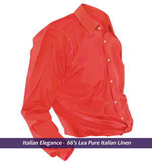 Pristina- Coral Red Solid Linen- 66's Lea Pure Luxury Linen